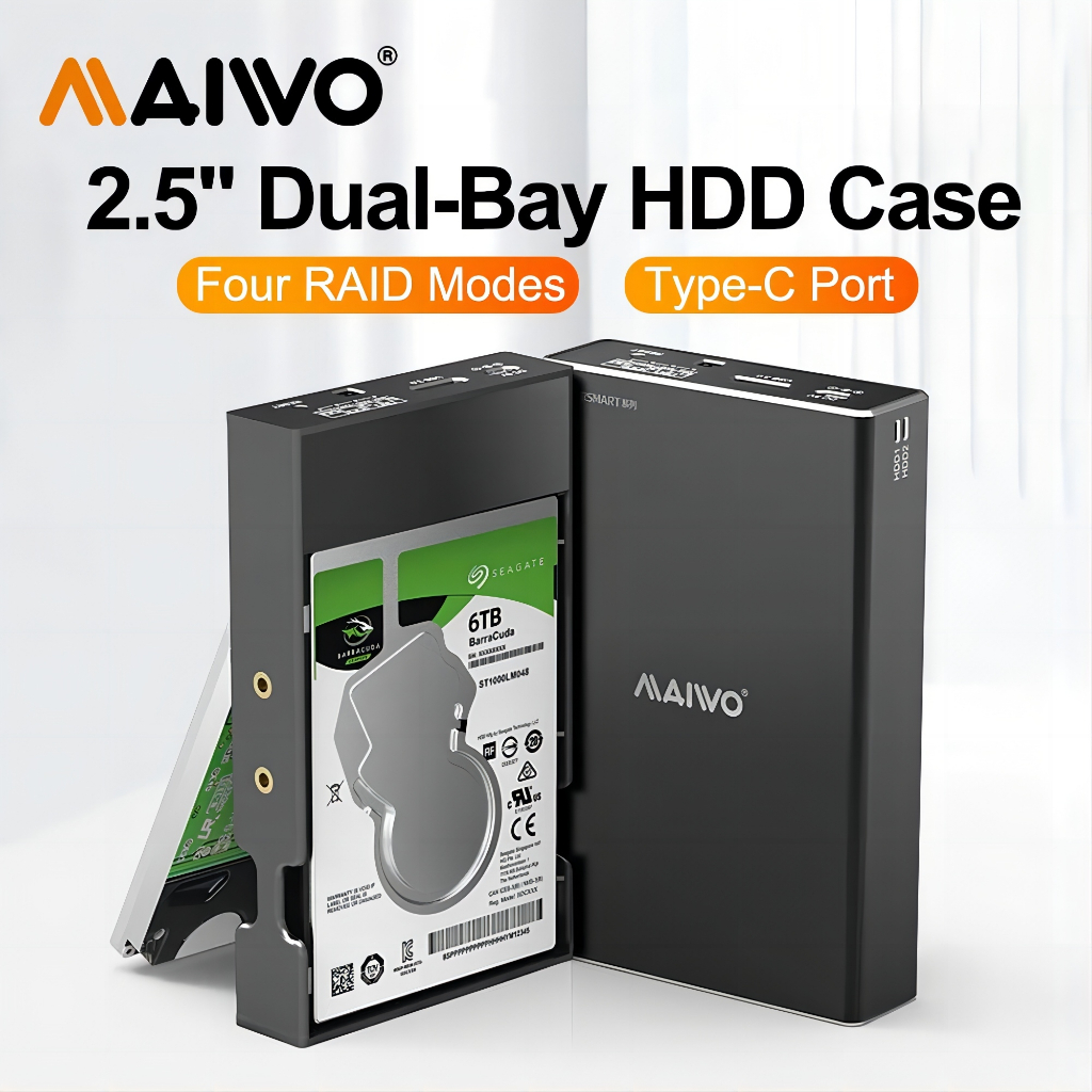 Maiwo RAID HDD Enclosure 2 Bay SATA HDD SSD เป็น USB - C ความจุ MAX 12TB 4 โหมด 2.5 นิ้ว