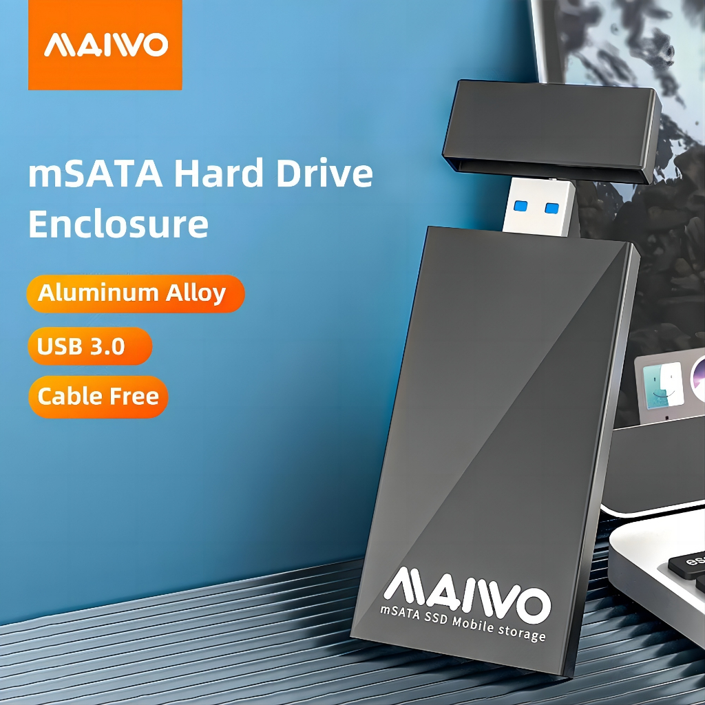 MAIWO mSATA SSD เป็น USB 3.0 กล่องใส่อะแดปเตอร์สําหรับไดรฟ์ SATA ขนาดเล็ก (ไม่จําเป็นต้องใช้สายเคเบิล) ความจุ 2TB, ความเร็วการถ่ายโอน 5Gbps (K1642S)