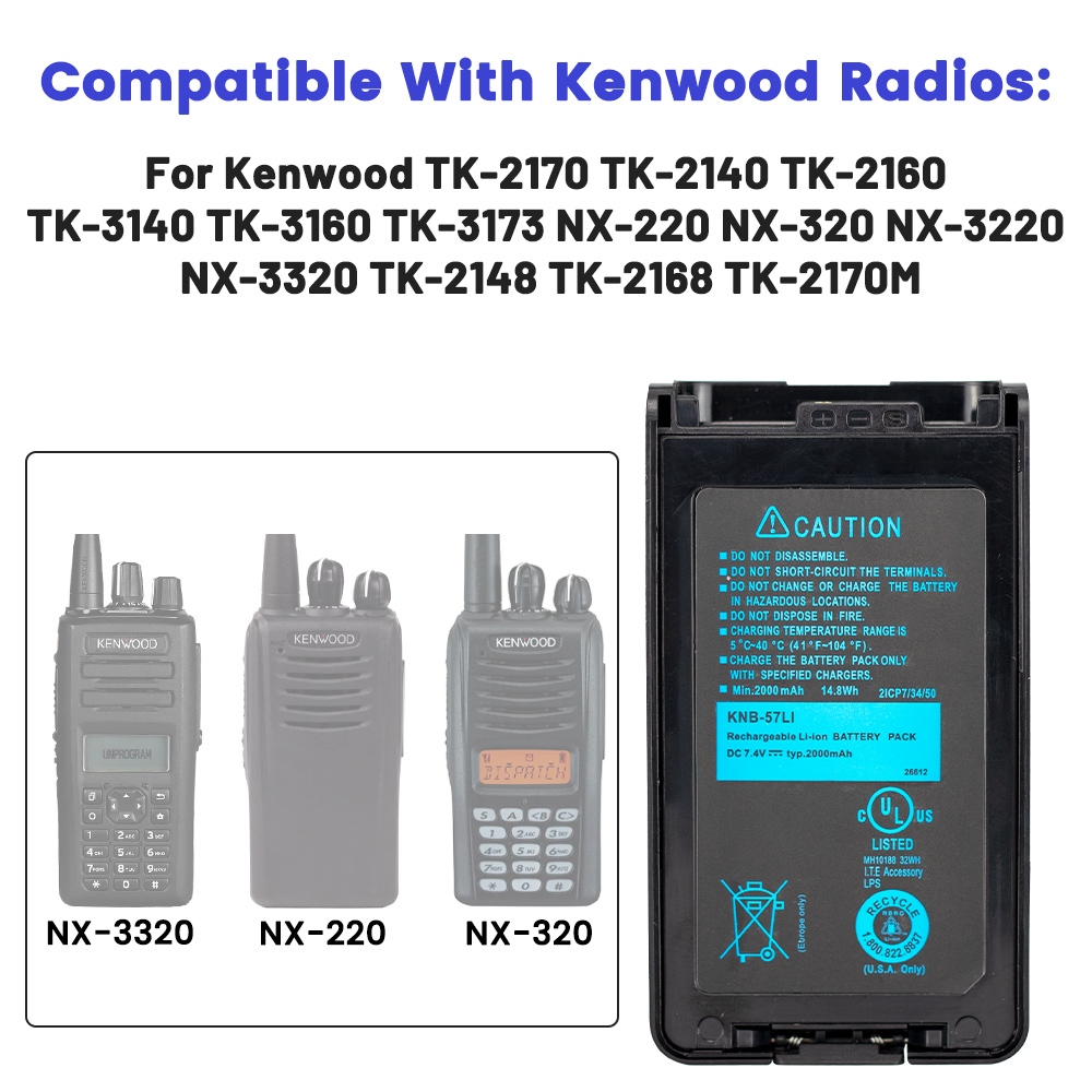 D-44Vineyuan 7.4V 2000mAh KNB-57L เปลี่ยนแบตเตอรี่สําหรับ Kenwood NX-3200 NX-3300 NX-3400 TK-2170 TK