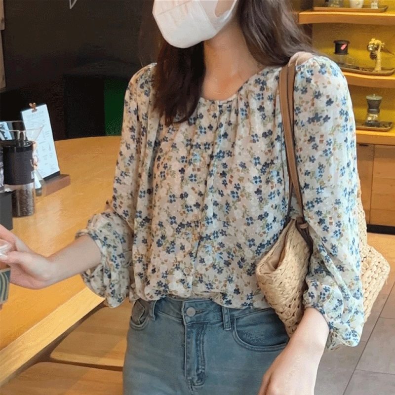 เสื้อเชิ้ตแขนพัฟ คอกลม ทรงหลวม ความยาวข้อเท้า พิมพ์ลายดอกไม้ เข้ากับทุกการแต่งกาย แฟชั่นฤดูร้อน สไตล์เรโทร สําหรับผู้หญิง