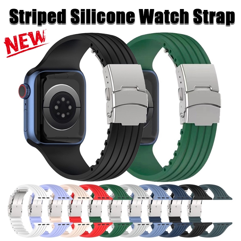 สายนาฬิกาข้อมือซิลิโคน หัวเข็มขัดโลหะ ปรับได้ สําหรับ iWatch band 49 มม. 44 มม. 40 มม. 42 มม. 38 มม. Apple Watch se 1 2 3 4 5 6