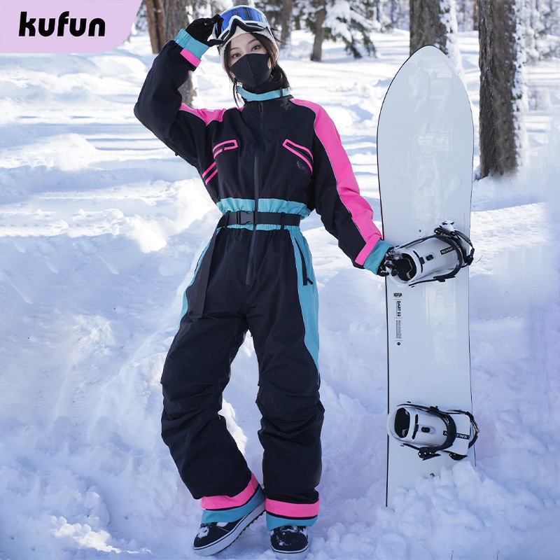 Kufun ชุดสกีชิ้นเดียว สําหรับผู้หญิงและผู้ชาย ใหม่ มืออาชีพ ฤดูหนาว บอร์ดเดี่ยว บอร์ดคู่ กันน้ํา และ