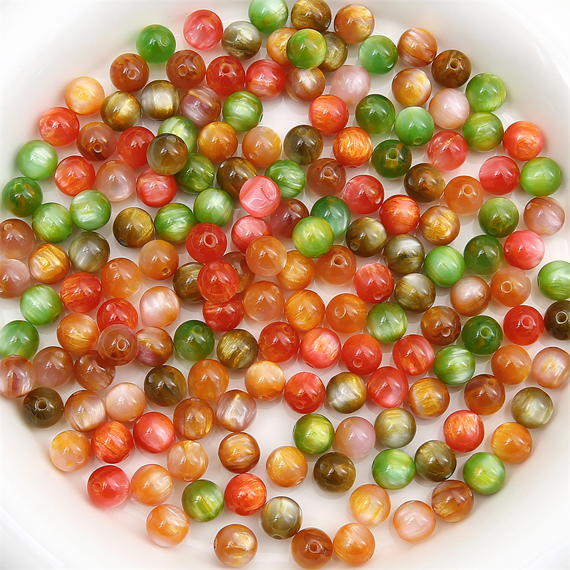 8/10/12 มม.เรซิ่นเลียนแบบ Cats Eye Plated Gold รอบลูกปัดแบบหลวมสําหรับเครื่องประดับทํา DIY สร้อยข้อมือสร้อยคออุปกรณ์เสริม