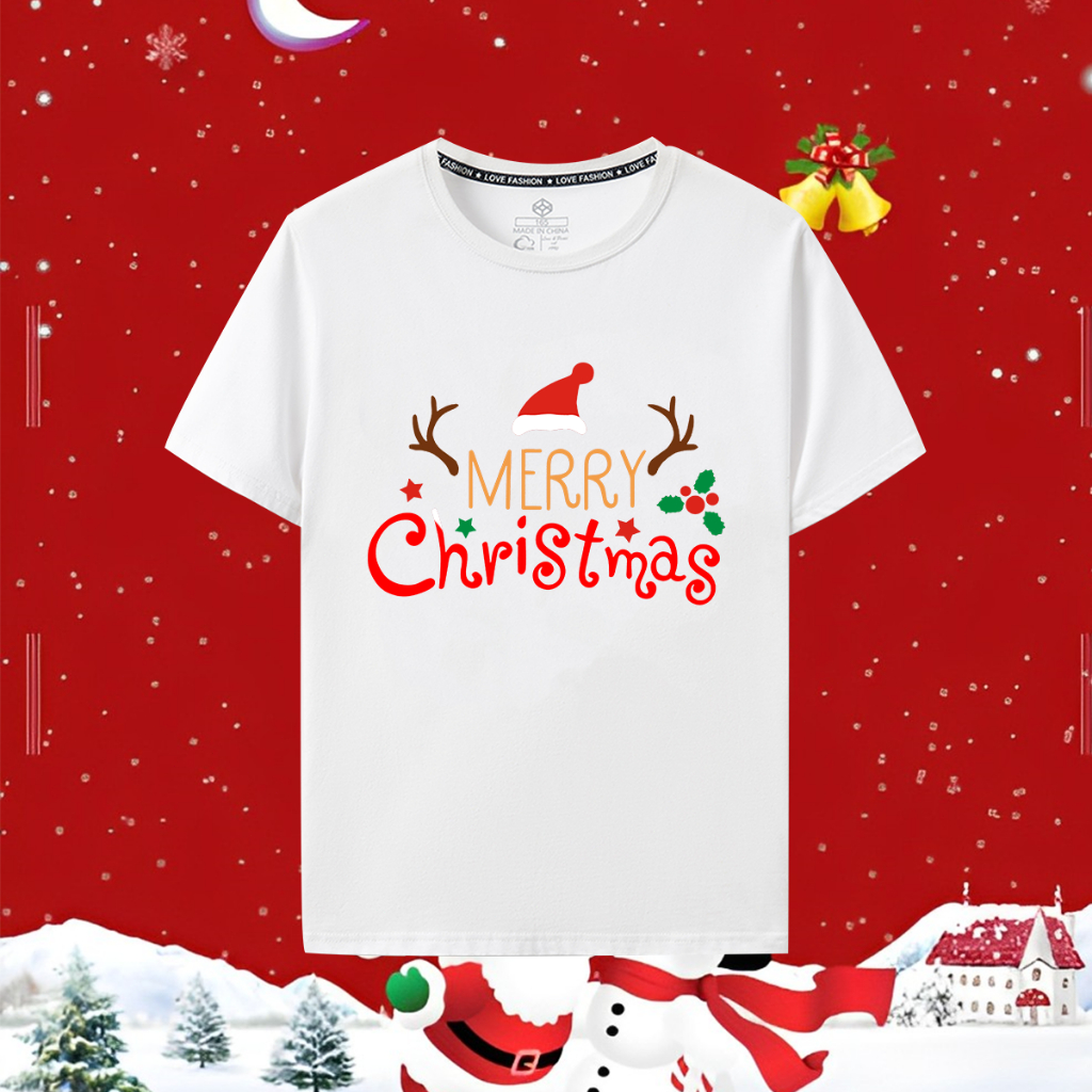 เสื้อยืดคริสต์มาส Merry Christmas & Happy new year T-shirt เสื้อครอบครัวคริสต์มาส วันคริสต์มาส เสื้อปีใหม่ No.112 ไม่จำกัดเพศ ราคาถูก ฝ้าย 100% ขนาด S-5XL