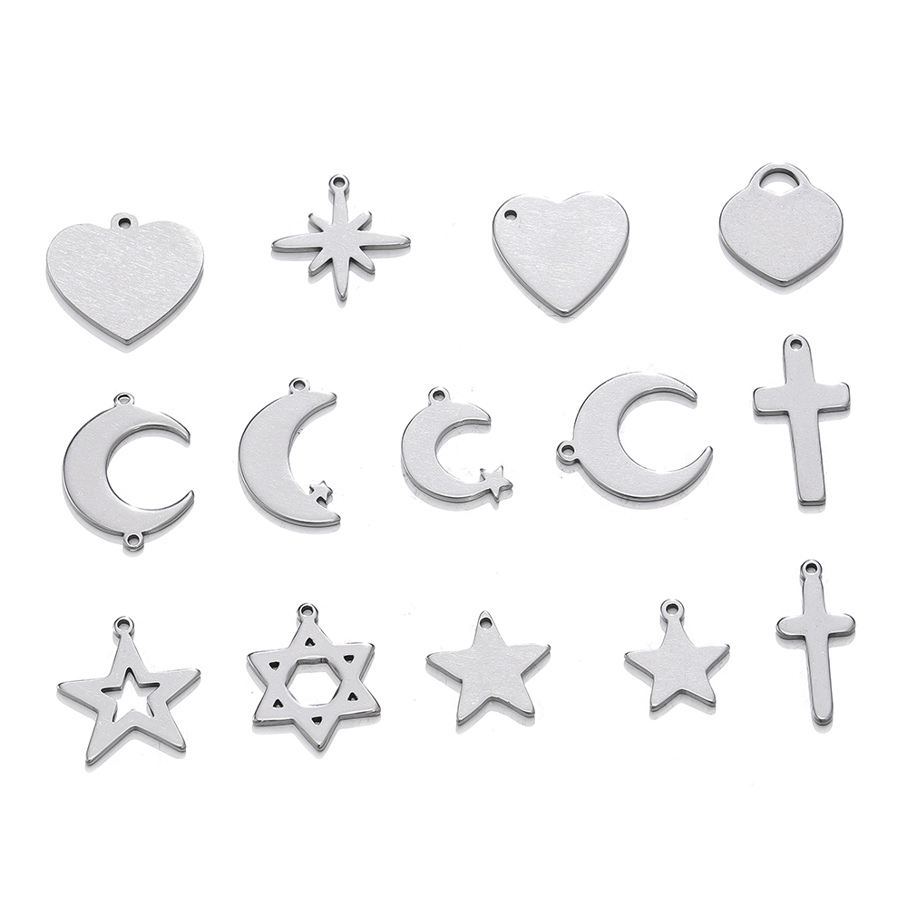 ST. KUNKKA 5 ชิ้น 316l สแตนเลสจี้ตัดเรียบมากพื้นผิวรักดาวเดือนจี้สำหรับเครื่องประดับ DIY ทำสร้อยข้อมือสร้อยคอ