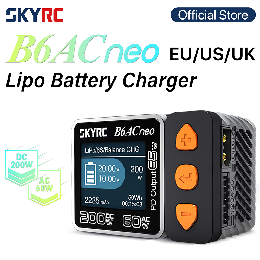 ใหม่ล่าสุด SKYRC B6ACneo ที่ชาร์จแบตเตอรี่อัจฉริยะ DC 200W AC 60W 10A LiPo LiFe LiIon LiHV NiMH NiCd