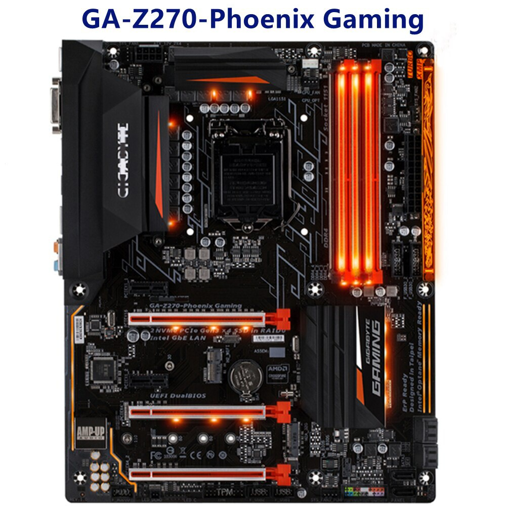 มือสองGigabyte GA-Z270-Phoenix เมนบอร์ดสําหรับเล่นเกม LGA 1151 Z270 ใช้เดสก์ท็อปเมนบอร์ด M.2 nvme PC