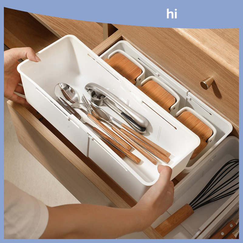 Hi HOMES กล่องลิ้นชักเก็บของ อเนกประสงค์ สไตล์ญี่ปุ่น ขยายได้ สําหรับใส่จัดเก็บเครื่องเขียน ใช้บนโต๊ะอาหาร ห้องนั่งเล่น