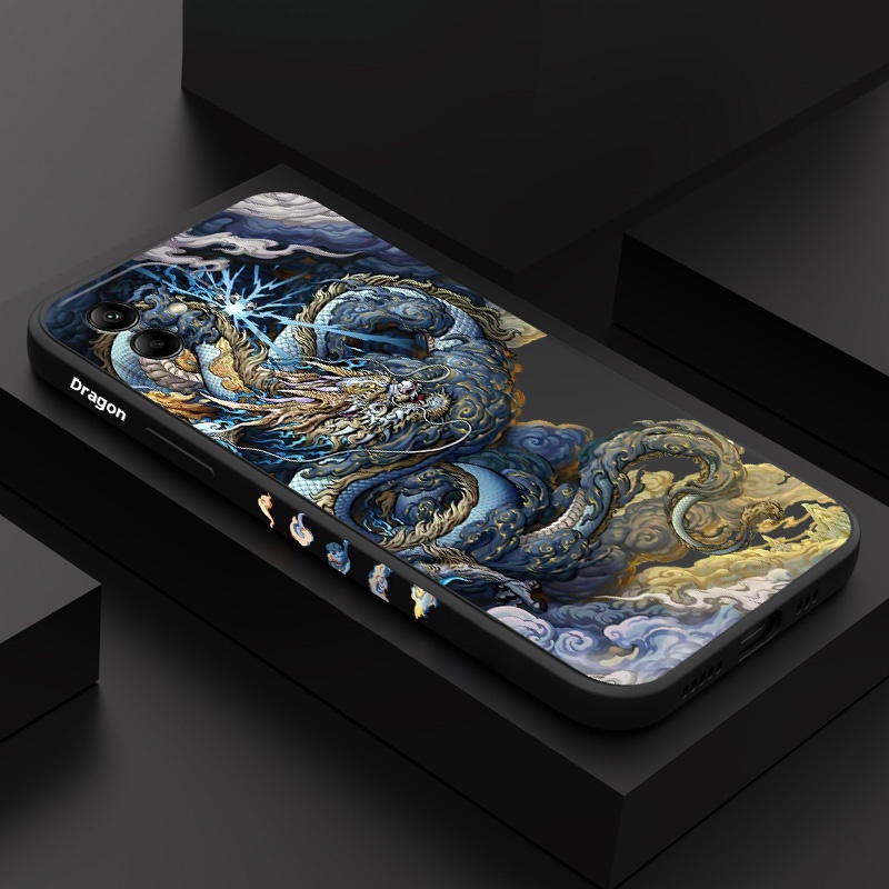 SAMSUNG มังกรสีดําเคสโทรศัพท์สําหรับSamsung Galaxy A17 A07 A56 A36 A26 A16 A06 A15 A25 A35 A55 A05 A05S 4G 5Gซิลิโคนเหลวด้านข้างรูปแบบฝาครอบ