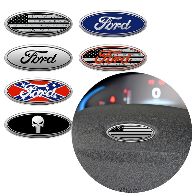 สติกเกอร์โลหะ ลายตราสัญลักษณ์ สําหรับติดพวงมาลัยรถยนต์ Ford Focus Fiesta Mondeo Edge Ecosport Ranger Escape Kuga Fusion
