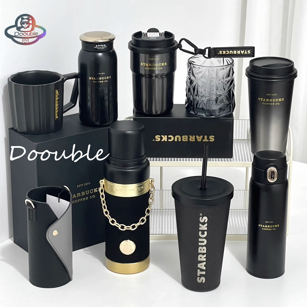 Starbucks China 2023 แก้วกาแฟสเตนเลส ลายคริสต์มาส สีทองดํา ของขวัญวันพ่อ สําหรับแฟนหนุ่ม ออฟฟิศ