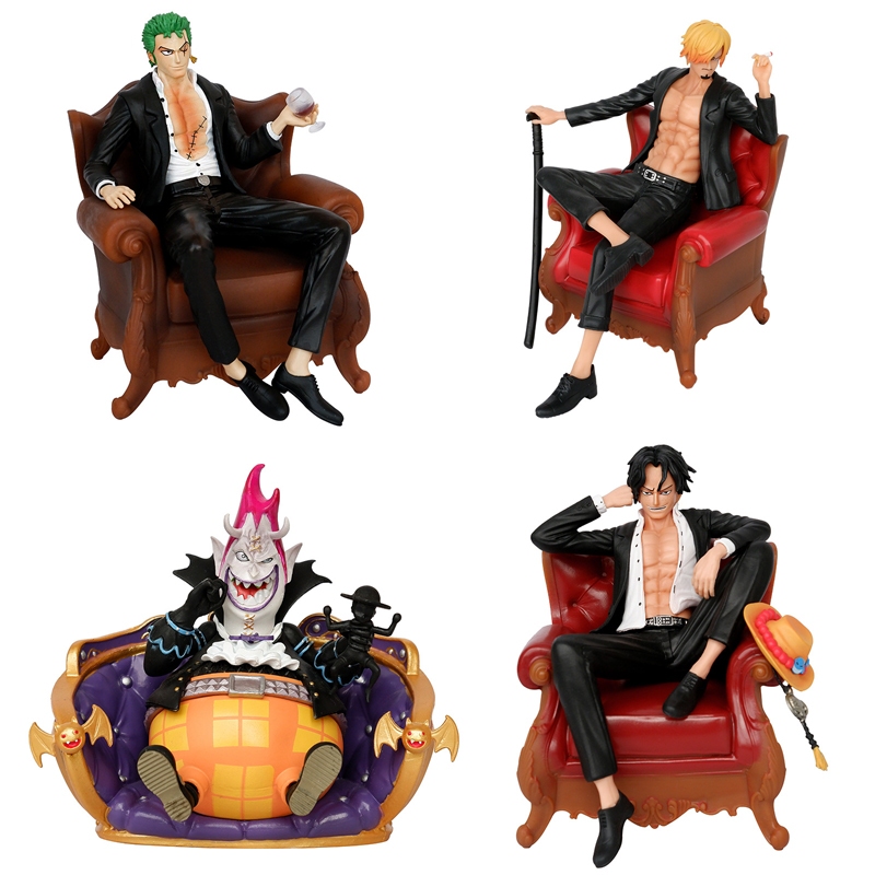 โมเดลฟิกเกอร์ PVC อนิเมะ One Piece Portgas D Ace Roronoa Zoro Vinsmoke Sanji Gekko Moria Sit Sofa ขน