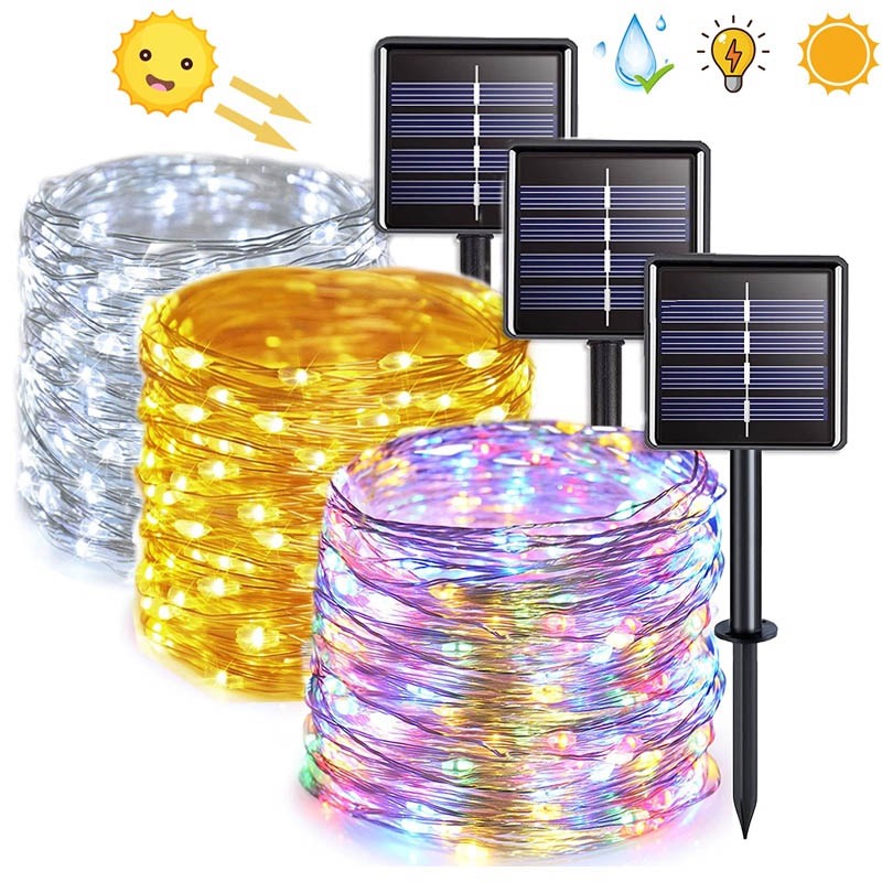 Welpur สายไฟหิ่งห้อย LED 200 ดวง พลังงานแสงอาทิตย์ กันน้ํา 22 ม. 32 ม. สีขาวอบอุ่น สําหรับตกแต่งสวน ปาร์ตี้คริสต์มาส ปีใหม่ RGB