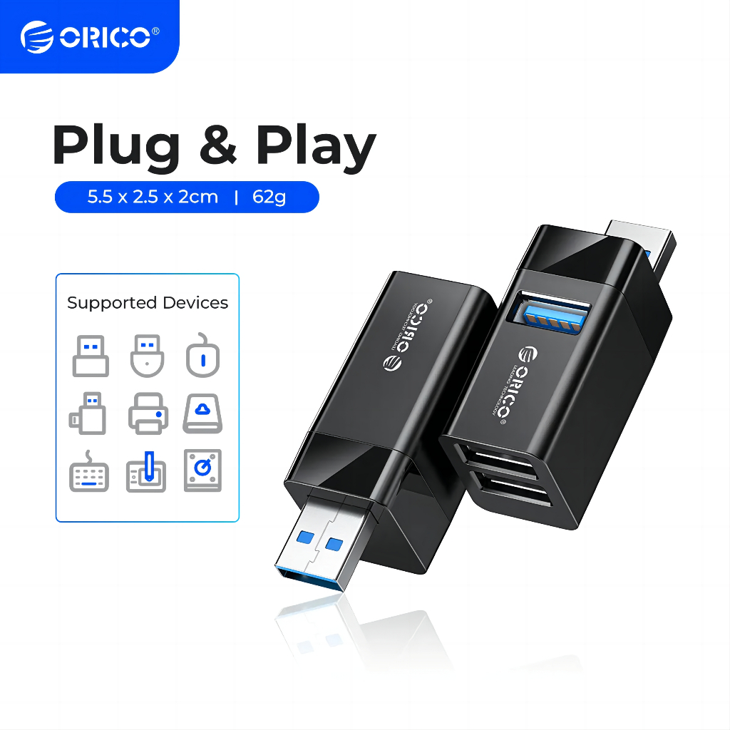 Orico ฮับ USB 3.0 2.0 ความเร็วสูง 3 พอร์ต สําหรับแล็ปท็อป เดสก์ท็อป