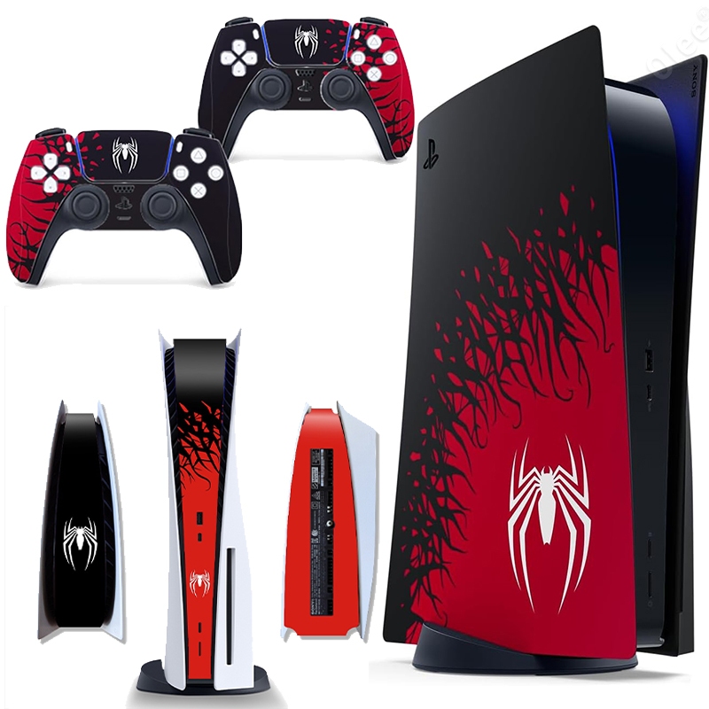 สติกเกอร์รูปลอก ลายแมงมุม กันน้ํา ไม่มีฟองอากาศ รวม 2 สกินคอนโทรลเลอร์ และคอนโซล สําหรับ PS5 Disc Edition