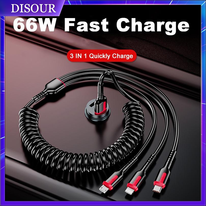 Disour 3 IN 1 สายชาร์จ 6A 66W ชาร์จเร็ว สําหรับ Type-C Micro IOS 480Mbps USB-C