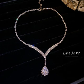 DREJEW สร้อยคอ ต่างหู จี้รูปตัว V ประดับเพชร สองชิ้น หรูหรา แฟชั่น สําหรับผู้หญิงสร้อยคอเงินแท้ต่างหูเงินแท้