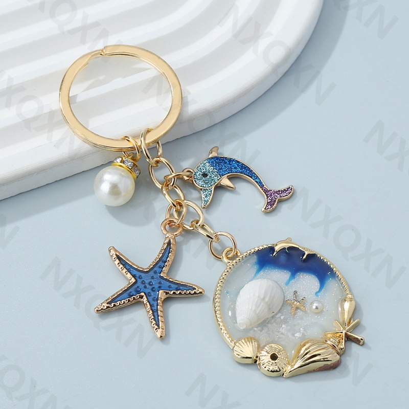 ชุดเครื่องประดับ พวงกุญแจ จี้รูปปลาดาว ปลาวาฬ สีฟ้า แฮนด์เมด สําหรับผู้หญิง และผู้ชาย