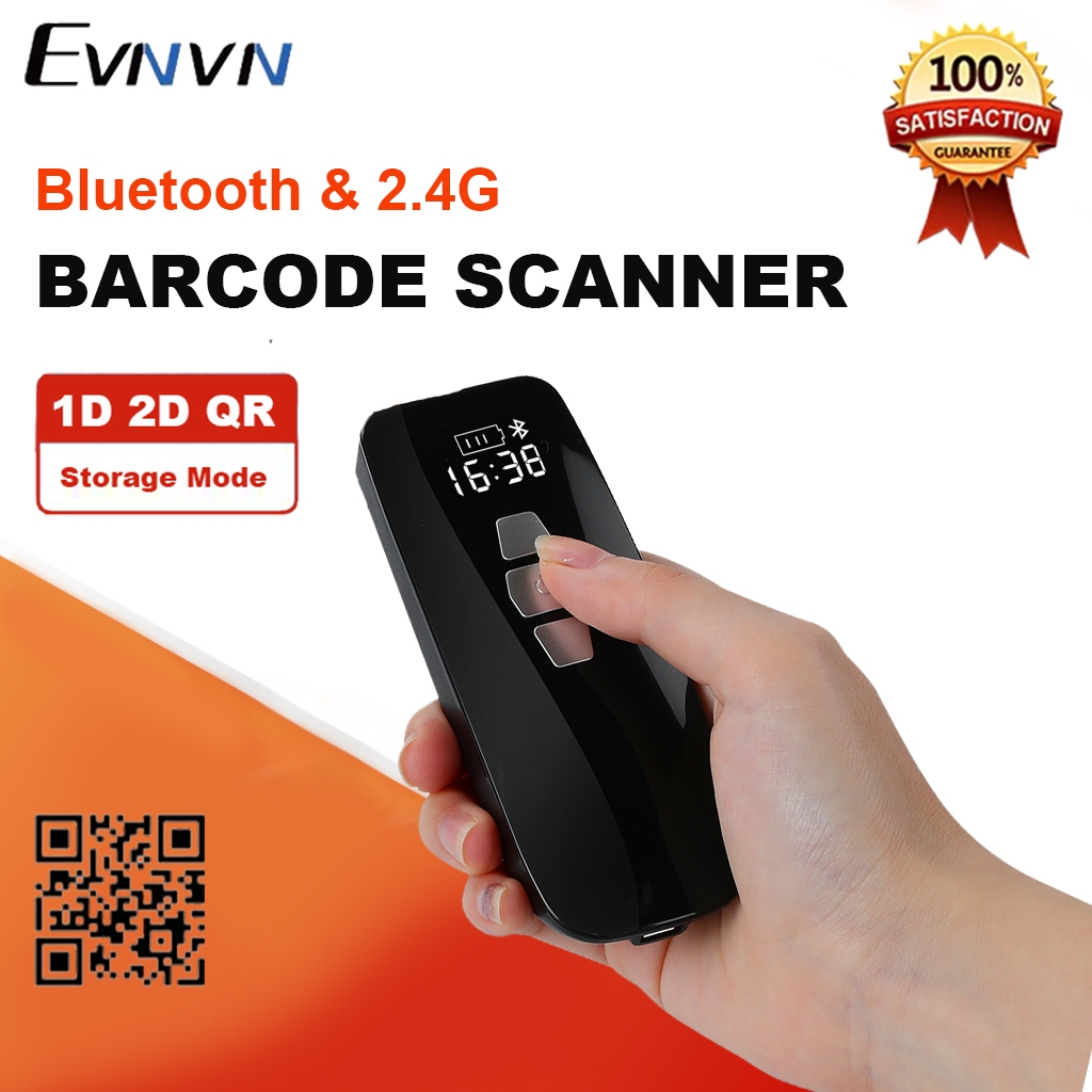 Evnvn 2D Bluetooth Barcode Scanner พร้อมแสตมป์เวลา 3-in-1 ไร้สาย Mini Bar Code Reader 1D QR Code Sca