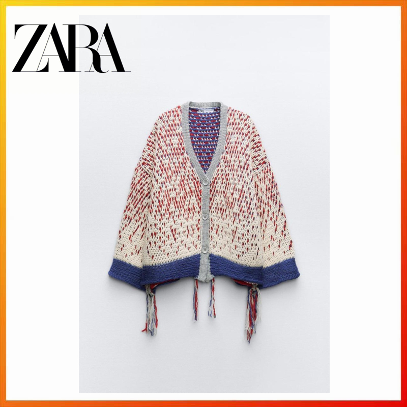 Zara เสื้อโค้ท ผ้าถัก ประดับพู่ แฟชั่นฤดูหนาว สําหรับผู้หญิง 0234106 330