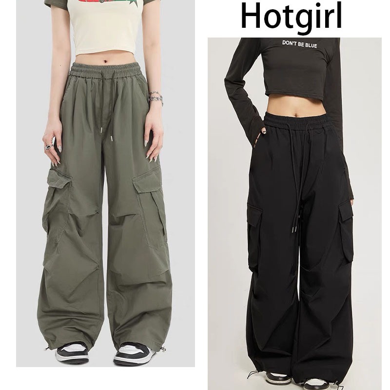 Hotgirl  พร้อมส่งจากกทม กางเกงสีดํา cargo pants กางเกงคาร์โก้ผู้หญิงแฟชั่นอเนกประสงค์ย้อนยุคอเมริกัน 2024 รูปแบบใหม่ การออกแบบกระเป๋าขนาดใหญ่