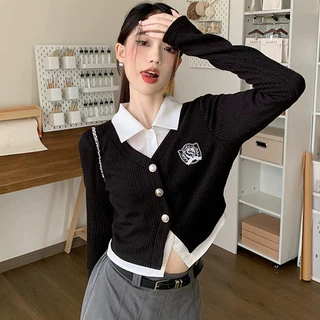 Rommers เสื้อโปโลแขนยาว ผ้าถัก คอปก แบบเข้ารูป แบบเย็บติดกัน สองชิ้น