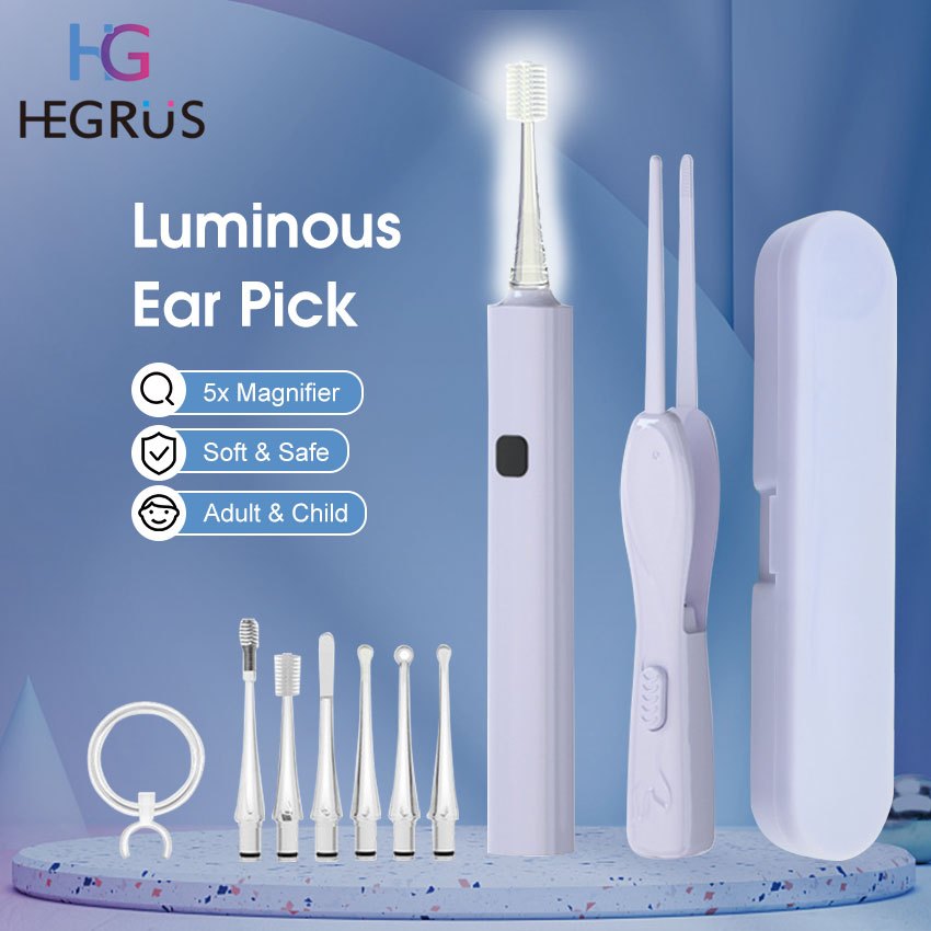 Hegrus แหนบแหนบหูเรืองแสง LED แบบชาร์จไฟได้ พร้อมแว่นขยาย 6 หัว ปลอดภัย สําหรับเด็กทารก และผู้ใหญ่