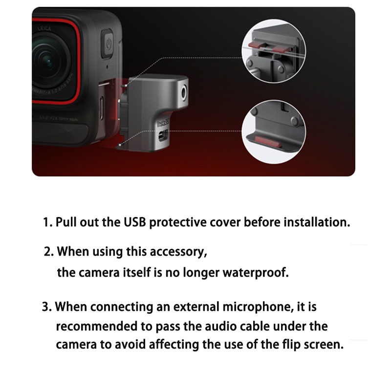 【Original New】Insta360 Ace Pro/Ace Pro 2 Universal Audio Adapter Extension Accessories, Both Charging and External Microphone