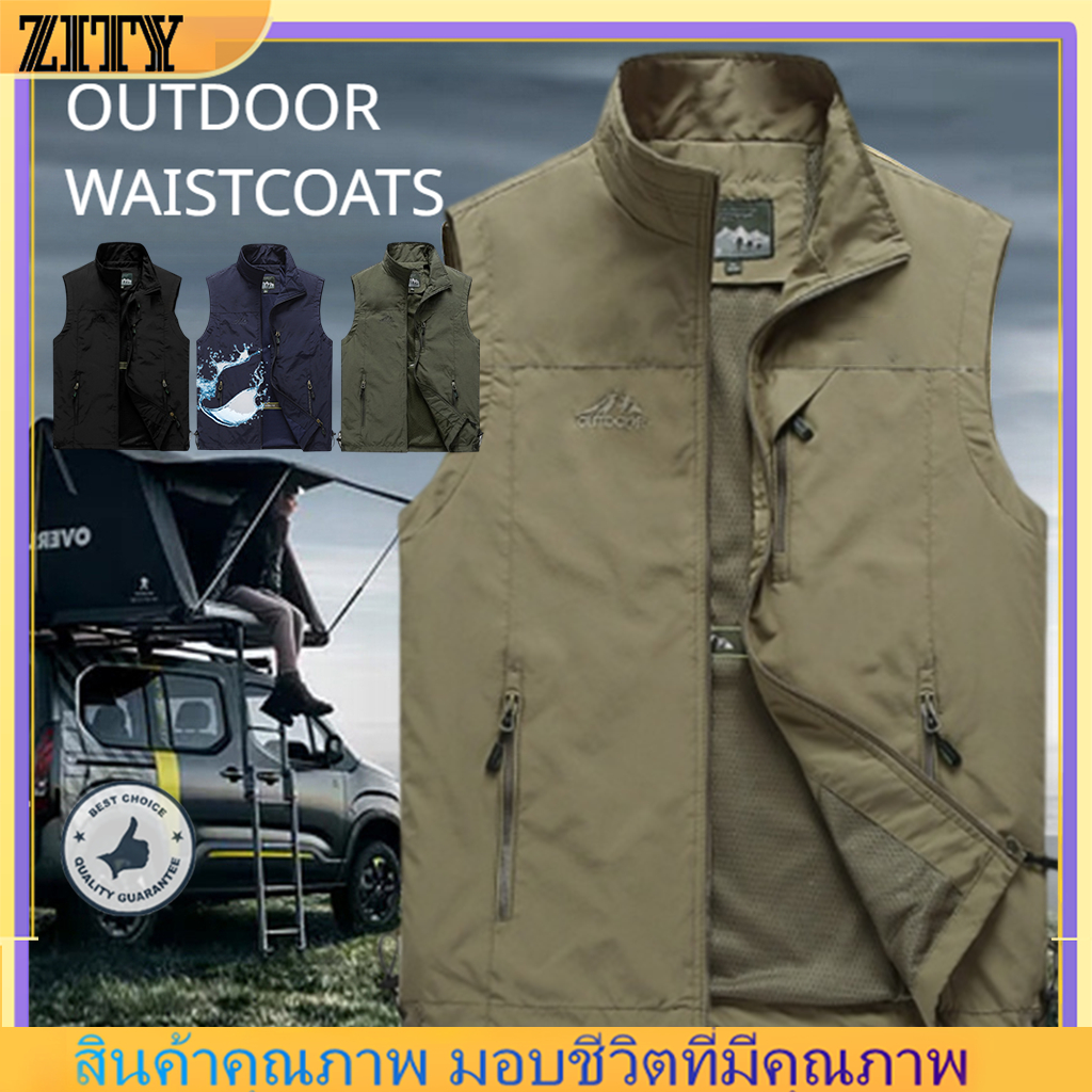 เสื้อแขนกุดชายเสื้อกั๊กกลางแจ้งสบาย ๆ น้ำหนักเบาระบายอากาศกันน้ำ M-5XL มีกระเป๋าหลายช่อง คุณภาพสูง ฤดูร้อน ทหาร