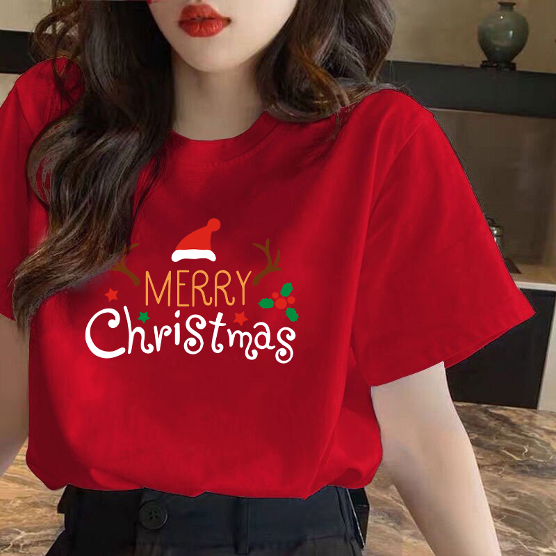 เสื้อคริสมาสต์ Happy New Year & Merry Christmas ลายน่ารักๆ ผ้า Cotton ใส่สบาย สีสันสดใส ขนาด S-5XL