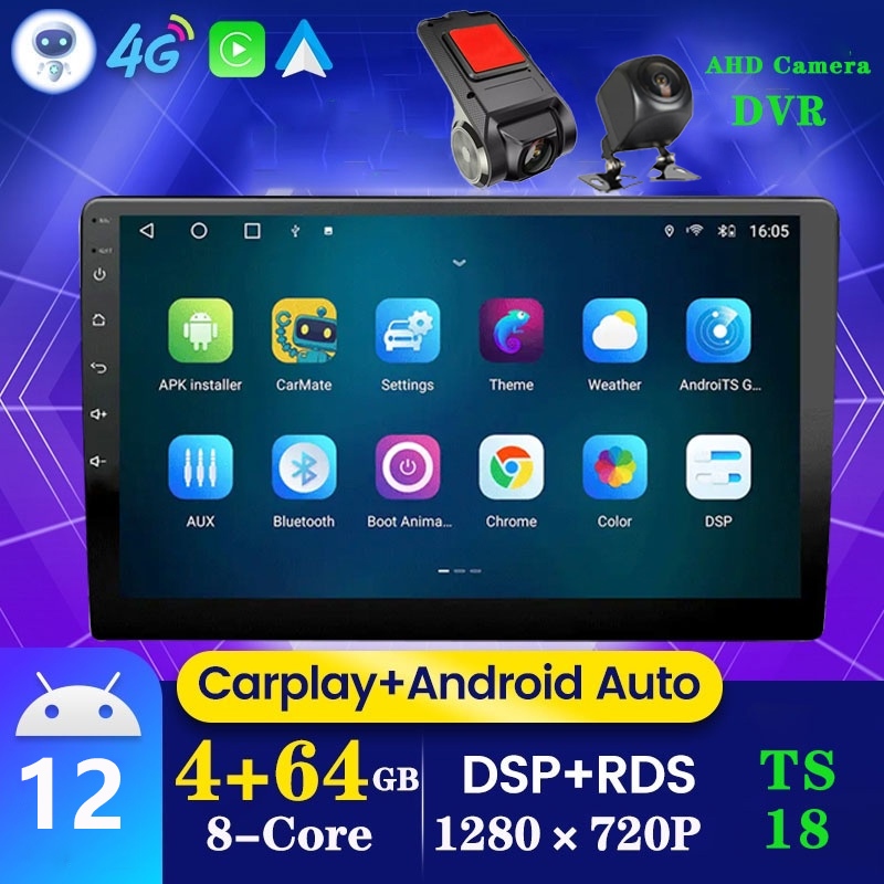 [4+64GB 8core Built In Carplay&amp;Android Auto Voice Control] เครื่องเล่น Android 9/10 นิ้ว รองรับ GPS WIFI RDS DSP วิทยุรถยนต์ 2 Din Android เครื่องเล่นรถยนต์