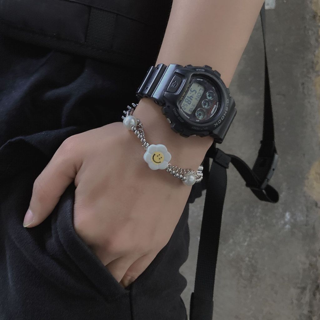 สร้อยข้อมือเหล็กไทเทเนียมจี้ดอกทานตะวันสไตล์ฮิปฮอปสําหรับผู้ชายและผู้หญิง