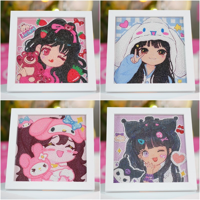 ชุดภาพวาดปักเพชร พร้อมกรอบรูป ลายการ์ตูนน่ารัก ขนาด 17x17 ซม. ของเล่นบรรเทาความเครียด สําหรับเด็ก DIY