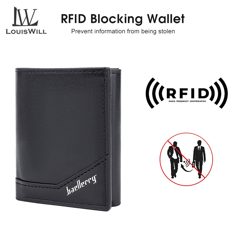 Louiswill กระเป๋าสตางค์ ใบสั้น อลูมิเนียมอัลลอย สามพับ RFID กันแม่เหล็ก ป๊อปอัพ ใส่บัตรได้หลายตําแหน่ง อเนกประสงค์ สําหรับผู้ชาย