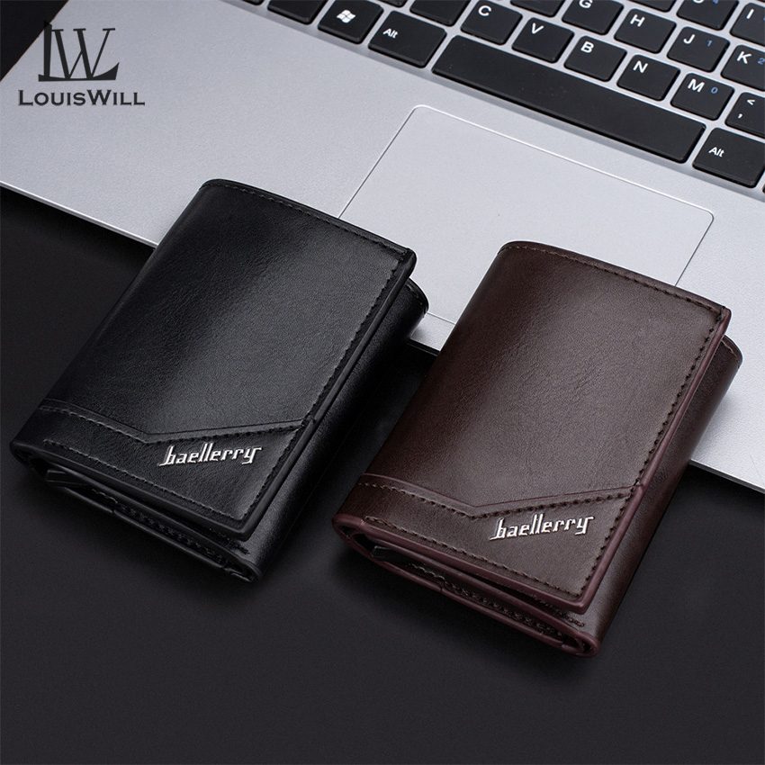 Louiswill กระเป๋าสตางค์ ใบสั้น อลูมิเนียมอัลลอย สามพับ RFID กันแม่เหล็ก ป๊อปอัพ ใส่บัตรได้หลายตําแหน่ง อเนกประสงค์ สําหรับผู้ชาย
