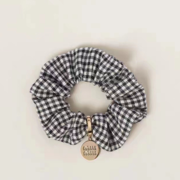 24 ใหม่ Gingham check ขนสัตว์ scrunchie