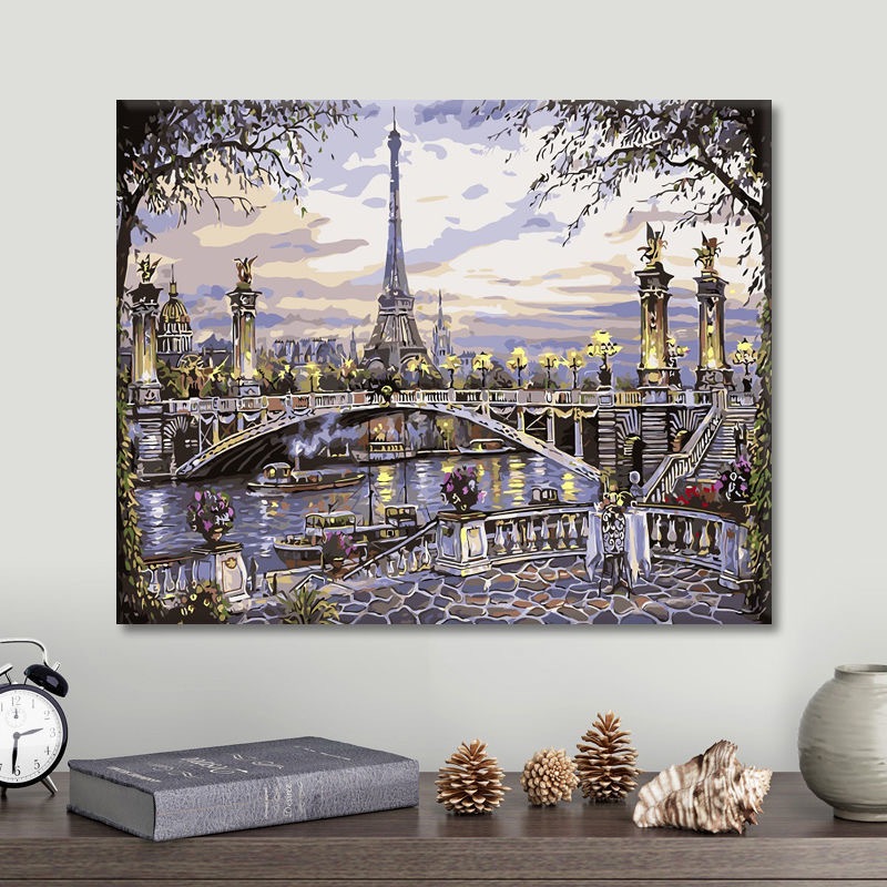 JINYOU(30*40/40*50 ซม.) ระบายสีตามตัวเลข ห้องนอน ภาพติดผนัง สีอะครีลิคระบายสีด้วยมือ มุมมองถนนยุโรป ภาพระบายสีตามตัวเลข ราคา ถูกที่สุด ดีลบีเคเค แกลเลอรีภาพที่ 5