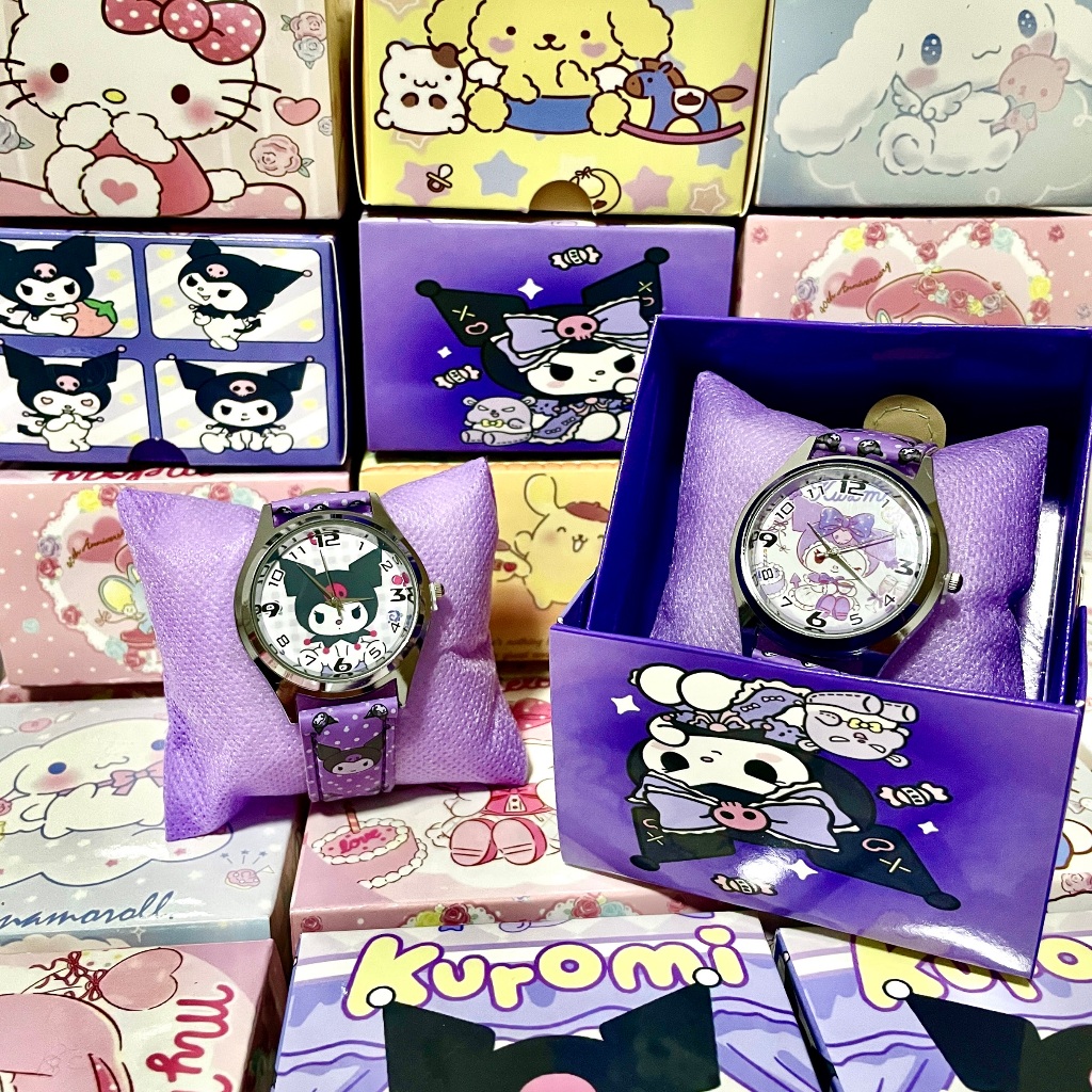 【พร้อมกล่อง】 Kuromi hello Kitty melody การ์ตูนนักเรียนประถมนาฬิกาน่ารักชายและหญิงควอตซ์ชี้ชุดของขวัญอนุบาล