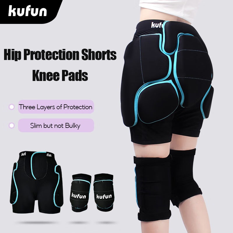 Kufun สกี อุปกรณ์ป้องกันเข่า แผ่นรอง กันตก สะโพก ป้องกัน กางเกงขาสั้น ป้องกันการชน