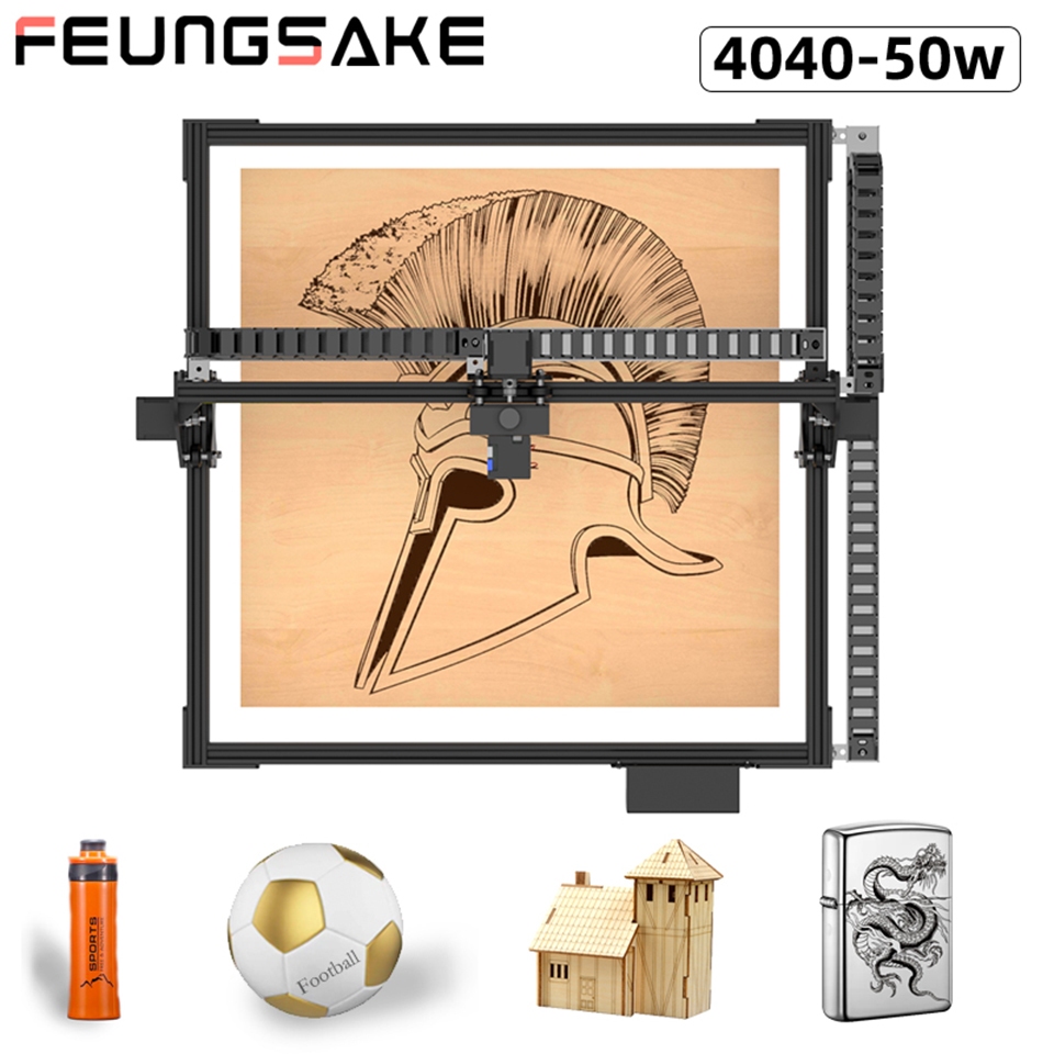 Feungsake เครื่องแกะสลักเลเซอร์ 100W สําหรับเครื่องแกะสลักโลหะ 50W และเราเตอร์ตัดไม้ Cnc พื้นที่ทํางาน 400*400 มม. GRBL