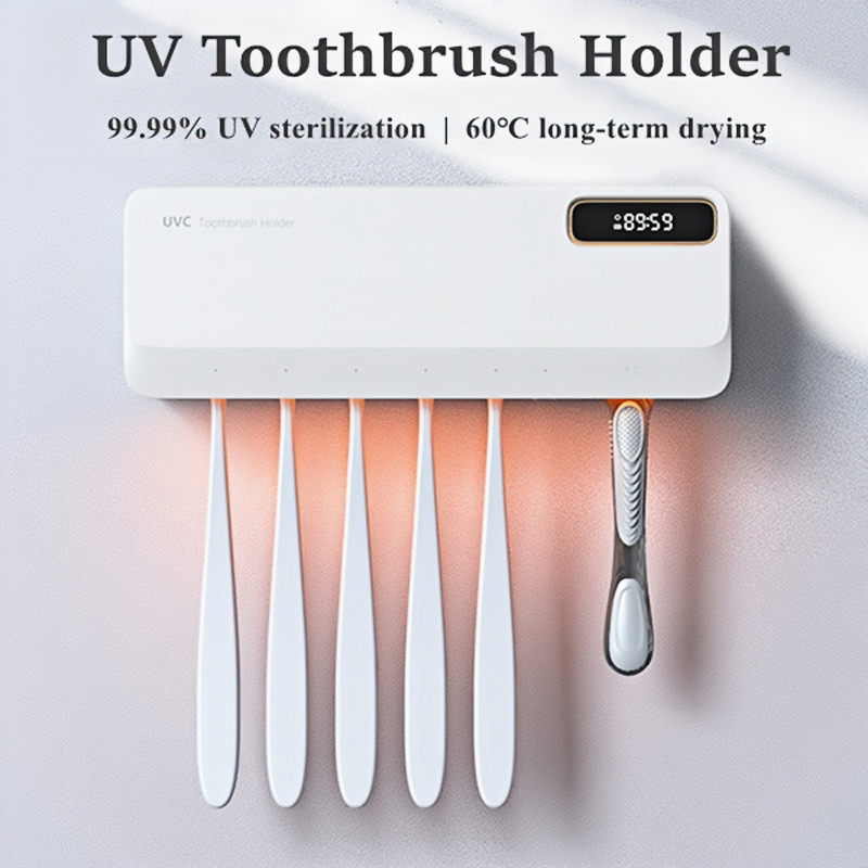 สมาร์ทยูวีแปรงสีฟันฆ่าเชื้อ Air-Drying UV Light Sanitizer ผู้ถือแปรงสีฟันไฟฟ้าผนังห้องน้ํา Organizer โดยไม่ต้องเจาะ Fit แปรงสีฟัน 99%