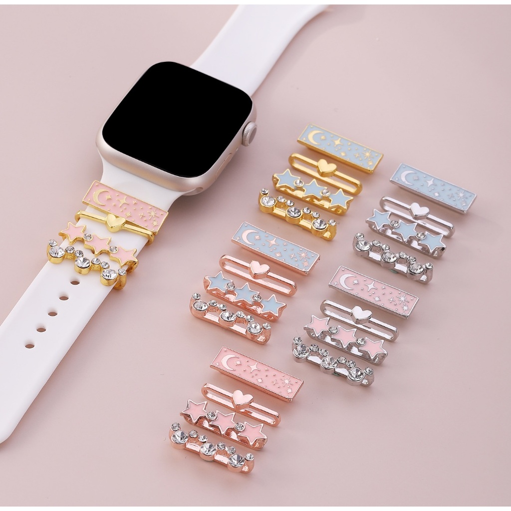 Creative Bling Diamond Ring For Watch Strap Ornament Metal Wristbelt Decorative Ring Smart Watch Silicone Strap Jewelry Accessory Decoration ring For i watch Strapสายรัดข้อมือโลหะ แหวนตกแต่งสมาร์ทวอทช์ สายซิลิโคน เครื่องประดับ แหวนตกแต่ง i watch Strap
