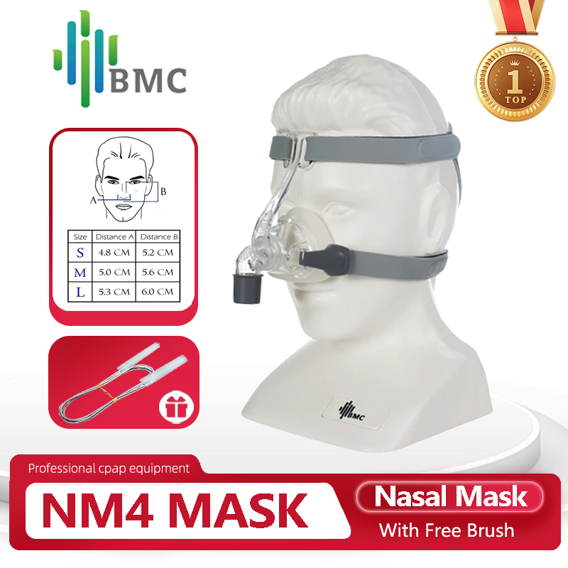 Bmc NM4 หน้ากากปิดจมูก สําหรับใบหน้า พร้อมหมวก และ SML 3 ขนาดในหนึ่ง CPAP และ CPAP APAP อัตโนมัติ หน้ากากนอนกรน