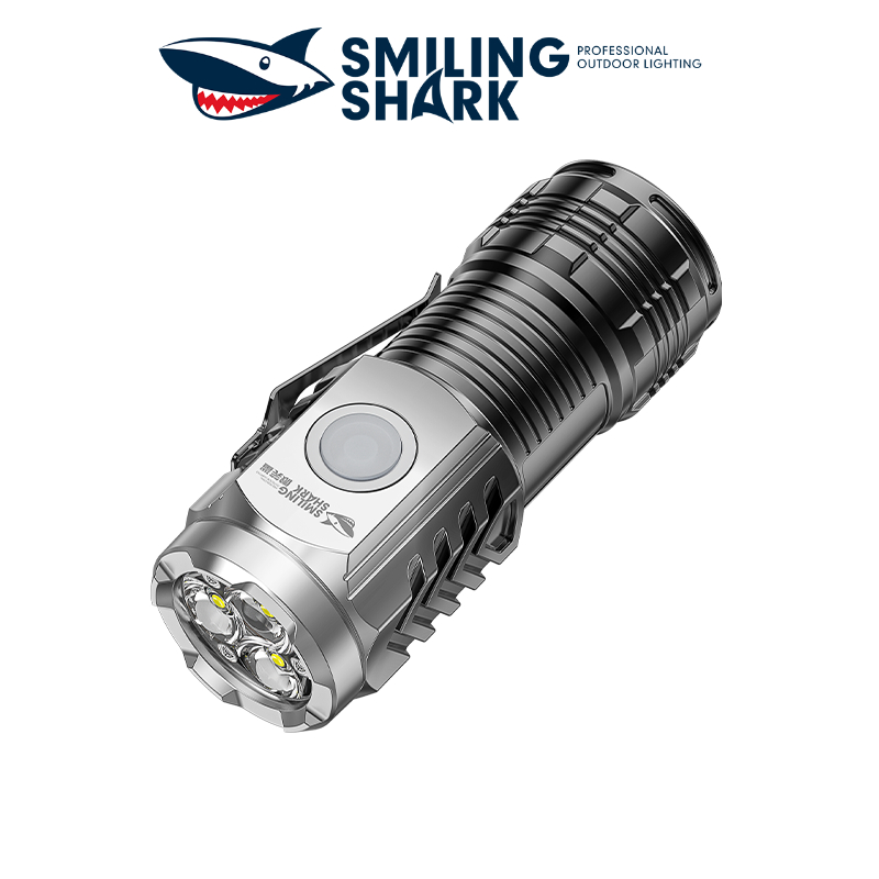 Smiling Shark SD1033 ไฟฉาย led ไฟฉายพกพา ไฟฉายสว่างมากพิเศษ คลิปโลหะ แบบพกพา ชาร์จ USB นอกบ้าน น้ำซึมผ่าน ตั้งแคมป์ เดินป่า เหตุการณ์ฉุกเฉิน แสง