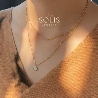 * กันน้ำ * ชุบทอง 18K โซ่ สร้อยคอจี้เปลือกหอยธรรมชาติ 2 ชั้น * แท้ สแตนเลสไทเทเนียม 316L * สร้อยคอยาวแฟชั่นผู้หญิง สร้อยคอเท่ๆ