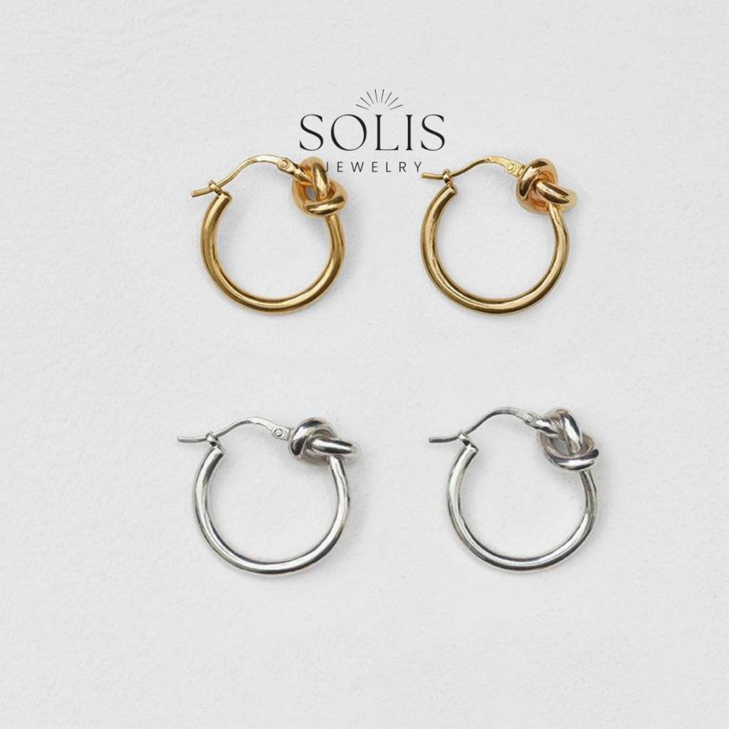 เครื่องประดับกันน้ํา ต่างหูแบบห่วงพร้อมปมหญิง 18k ชุบทอง ขนาดใหญ่ ไทเทเนียมเหล็ก สแตนเลส มินิมอลลิสต์ เทศกาล อุปกรณ์เสริมหญิง แพ้ง่าย ทอง เงิน ห่วง เครื่องประดับสตรี ER316