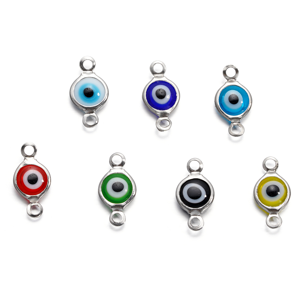 St.kunkka จี้ลูกปัดสเตนเลส รูปดวงตาปีศาจ สองรู สําหรับทําเครื่องประดับ สร้อยข้อมือ สร้อยคอ DIY 5-10 ชิ้น