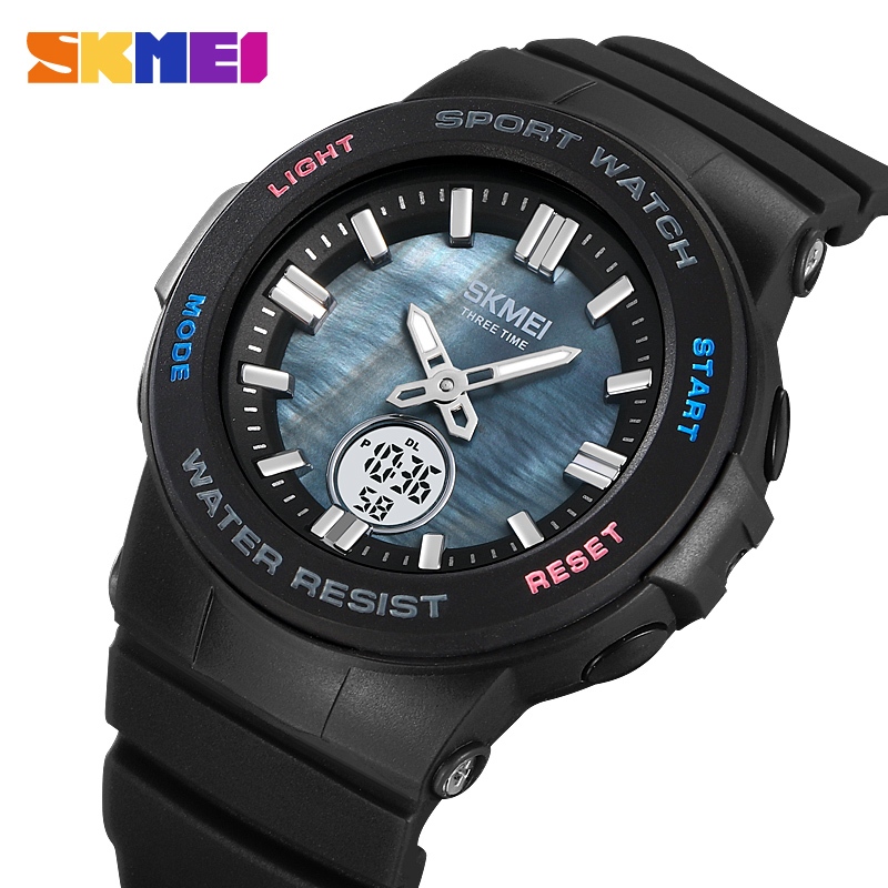 Skmei นาฬิกาข้อมือดิจิทัล หน้าจอ LED แสดงผลคู่ กันน้ํา สไตล์สปอร์ต หรูหรา แฟชั่นสําหรับเด็กผู้ชาย และเด็กผู้หญิง