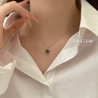 DREJEW สร้อยคอโซ่ ชุบทอง 18K จี้ลูกปัดหินตาเสือ สไตล์เรโทร แฟชั่นสําหรับผู้หญิง