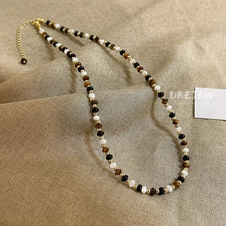 DREJEW สร้อยคอโซ่ ชุบทอง 18K จี้ลูกปัดหินตาเสือ สไตล์เรโทร แฟชั่นสําหรับผู้หญิง